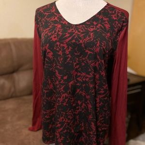Croft and Barrow Red Long Sleeve with Black leaf pattern